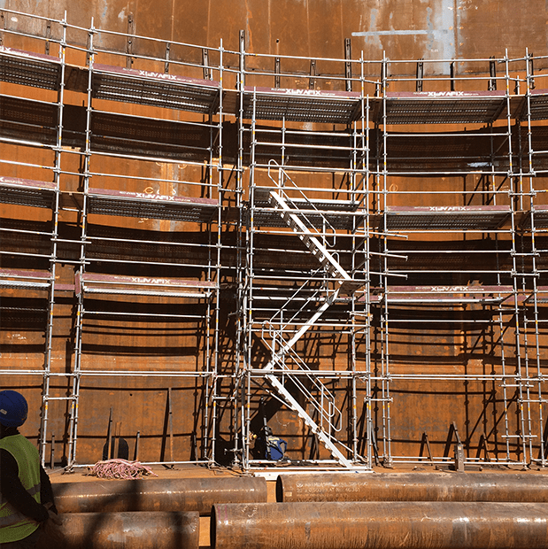 Afixfast X52 industry scaffold with aluminium access stairs