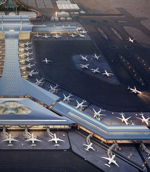 Afixfast X52 space scaffold for airport terminal in Hamad Qatar by Glassline