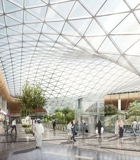Afixfast X52 space scaffold for airport terminal in Hamad Qatar by Glassline